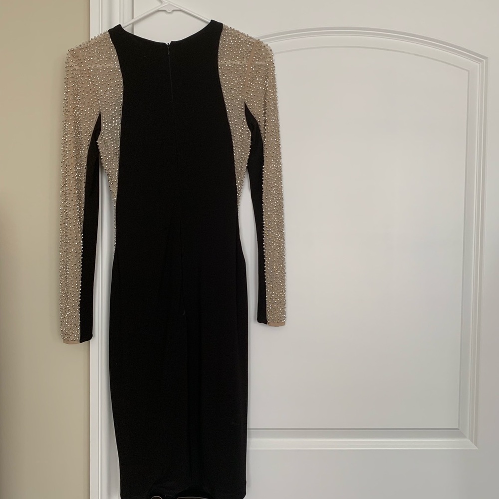 XSCAPE Black and Gold Knee Length Dress